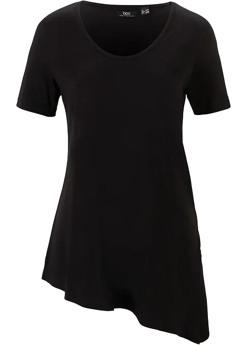 Asymetrisches Longshirt aus Baumwoll-Viskose-Mischung in schwarz von vorne - bonprix