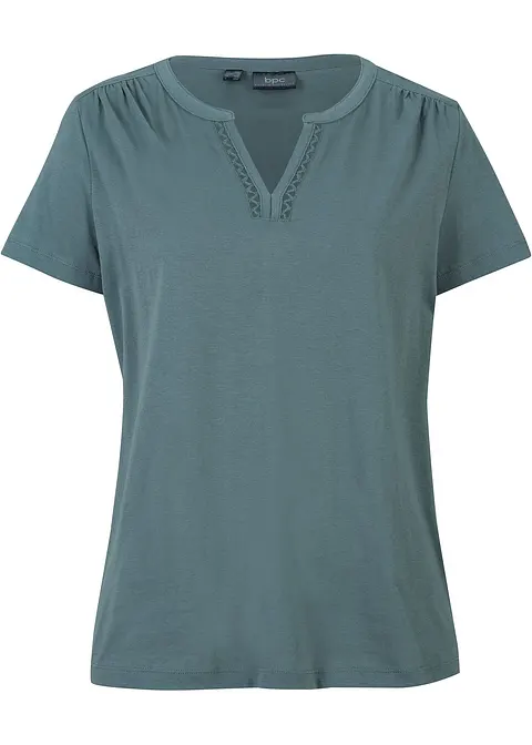 Shirt mit dekorativem Ausschnitt in grün von vorne - bonprix