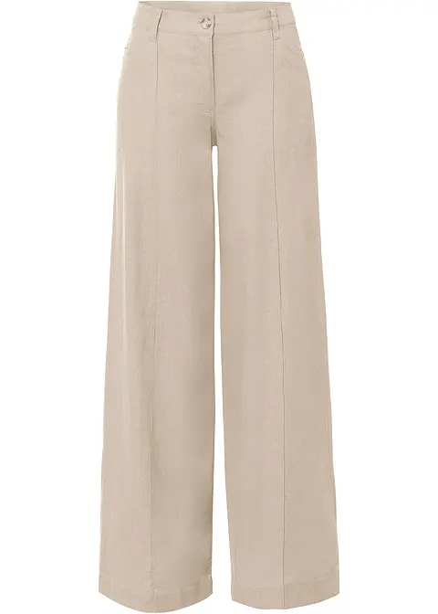 Palazzo-Leinenhose in beige von vorne - bonprix