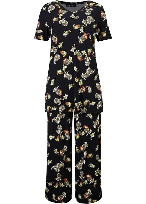 Shirt und Culotte aus fließendem Viskose-Mix, (2-tlg.Set) in schwarz von vorne - bonprix
