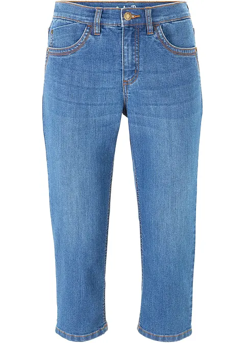 Slim Jeans, Mid Waist, Capri in blau von vorne - bonprix