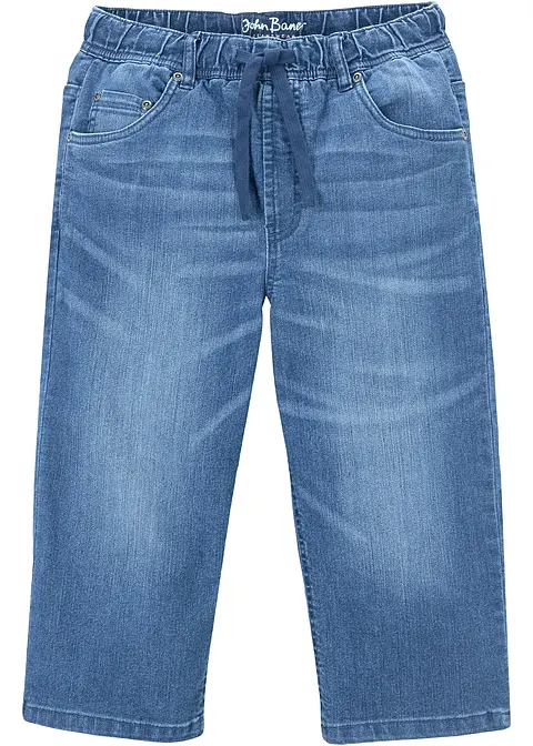 Jungen Schlupf-Jeans-Longbermuda, Slim Fit in blau von vorne - bonprix