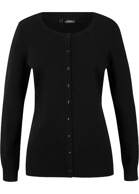 Basic Feinstrickjacke mit recycelter Baumwolle in schwarz von vorne - bonprix