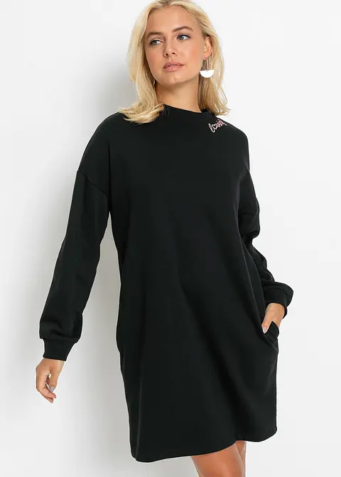 Oversized Sweatkleid in schwarz von vorne (Totalaufnahme) - bonprix