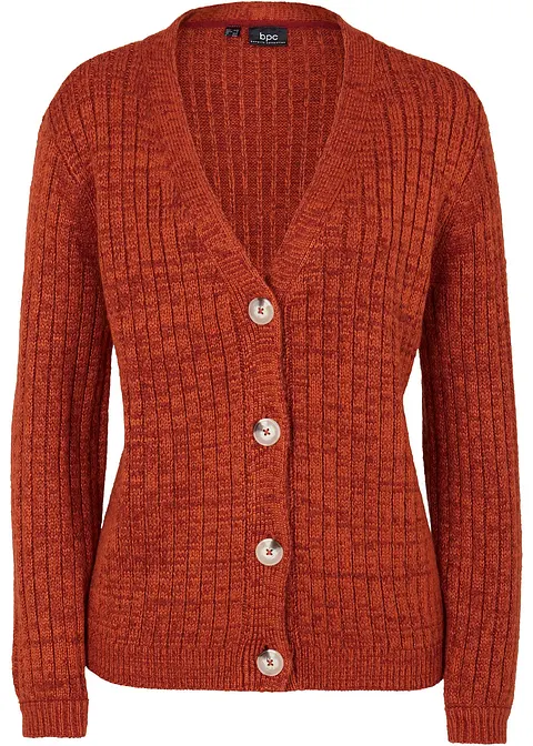 Grobe Strickjacke mit recycelter Baumwolle in braun von vorne - bonprix