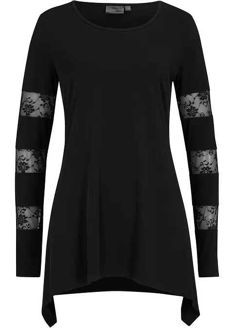 Langarmshirt mit Spitze und Zipfel in schwarz von vorne - bpc selection