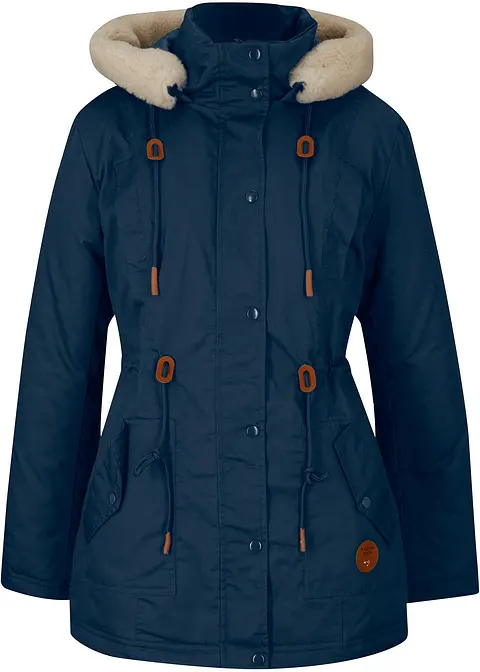 Wattierter Parka mit Fellimitat-Besatz in blau von vorne - bonprix