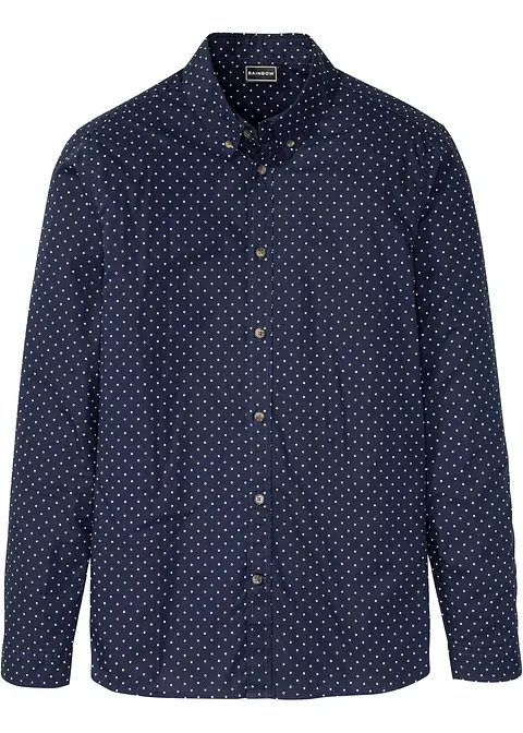 Langarmhemd aus reiner Baumwolle, Slim Fit in blau von vorne - bonprix