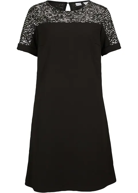 Minikleid mit Pailletten-Einsatz in schwarz von vorne - bonprix