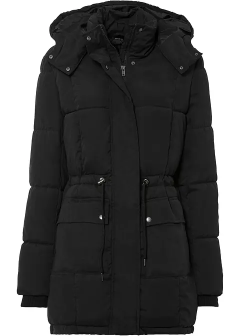 Winterjacke mit verstellbarem Taillenbündchen in schwarz von vorne - bonprix