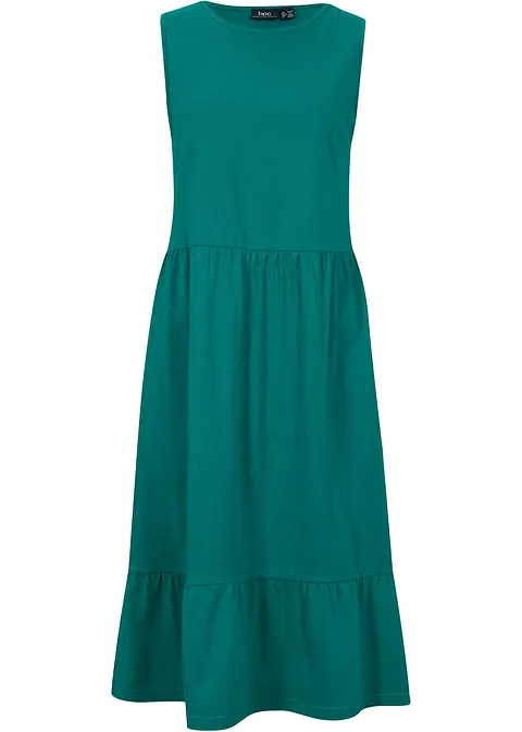 Jerseykleid aus reiner Baumwolle in petrol von vorne - bonprix