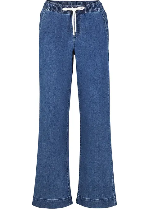 Wide Leg Jeans Mid Waist, Stretch in blau von vorne - bonprix