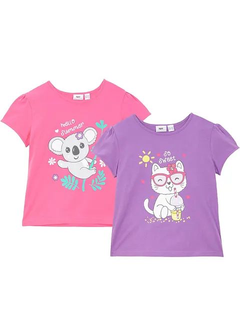 T-Shirt aus reiner Bio-Baumwolle (2er Pack) in lila von vorne - bonprix