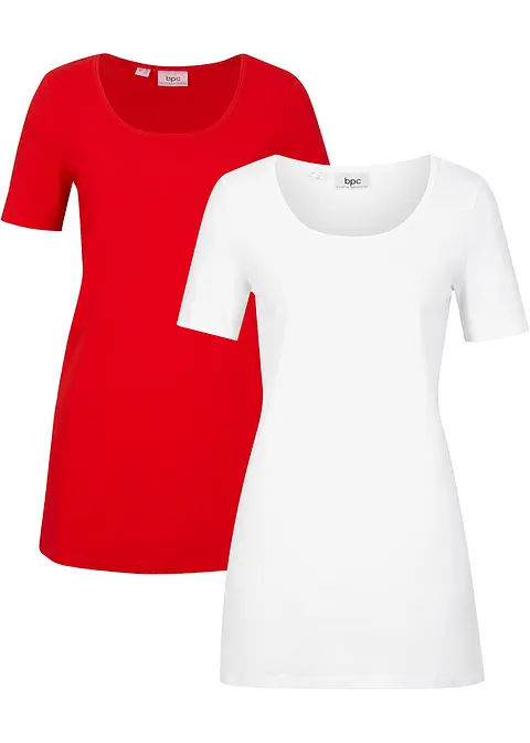 Basic Long-T-Shirt 2er-Pack, Kurzarm in rot von vorne - bonprix