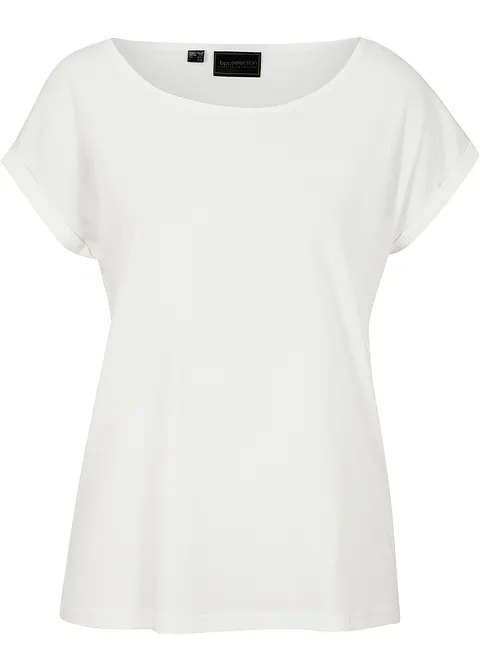 Shirt mit Seidenanteil in weiß von vorne - bonprix