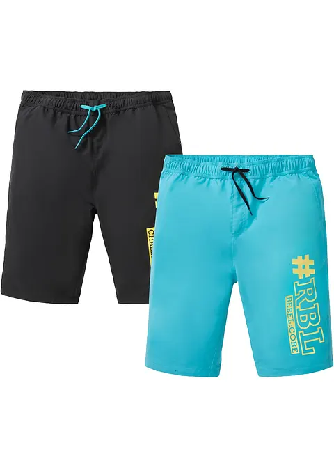 Strand-Shorts (2er Pack) aus recyceltem Polyester in blau von vorne - bpc bonprix collection