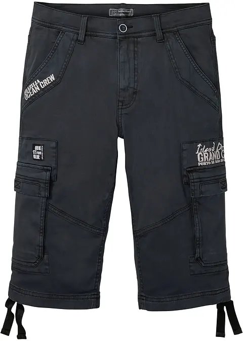 Long-Bermuda mit Cargotaschen, Regular Fit in schwarz von vorne - bonprix