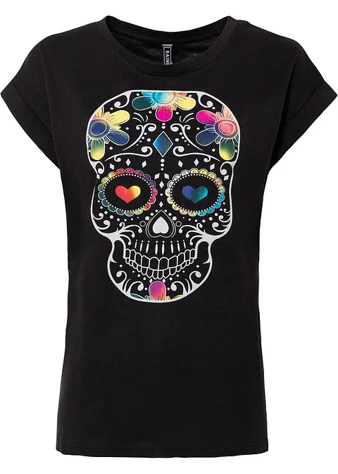 T-Shirt aus softem Viskose-Mix in schwarz von vorne - bonprix
