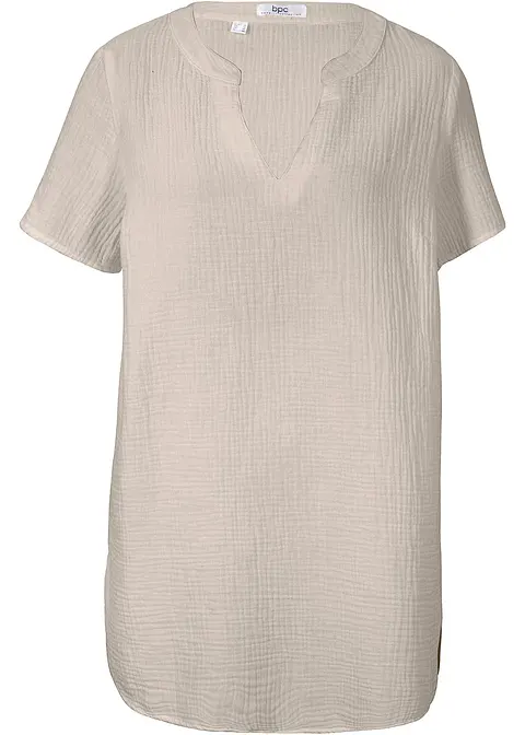 Musselin Long-Tunika aus reiner Baumwolle in grau von vorne - bonprix
