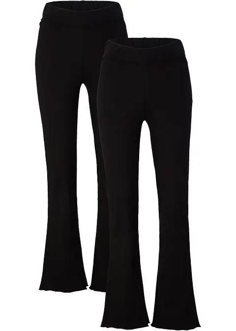 Ausgestellte Leggings aus Baumwoll-Mix, 2er Pack in schwarz von vorne - bonprix
