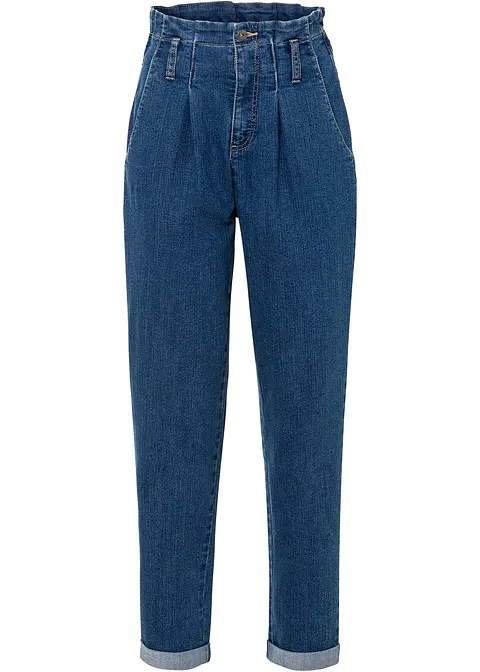 Mom-Jeans, High Waist, Stretch in blau von vorne - bonprix