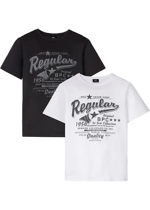 T-Shirt (2er Pack) aus reiner Baumwolle in schwarz von vorne - bonprix