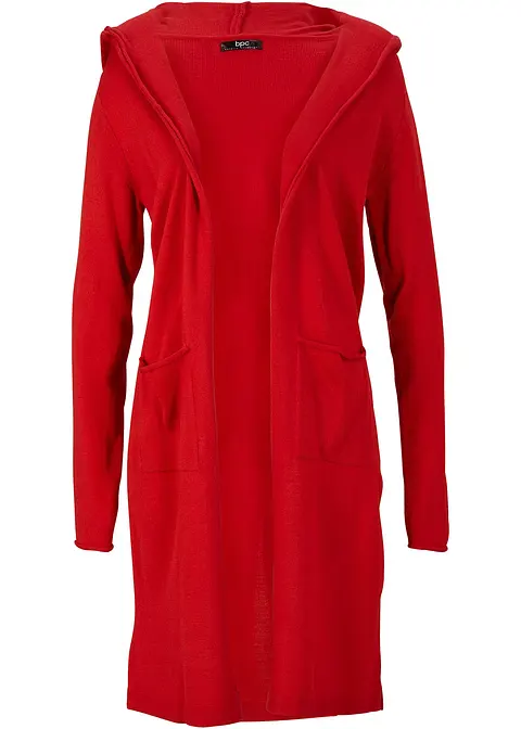 Longstrickjacke mit Kapuze in rot - bonprix