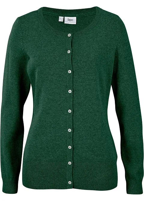 Basic Feinstrickjacke mit recycelter Baumwolle in grün von vorne - bonprix