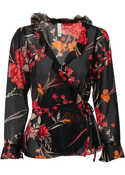 Chiffon-Wickel-Bluse in schwarz von vorne - bonprix