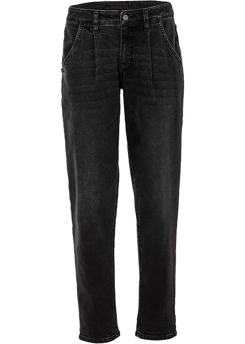 Barrel-Jeans, Mid Waist, Stretch in schwarz von vorne - bonprix