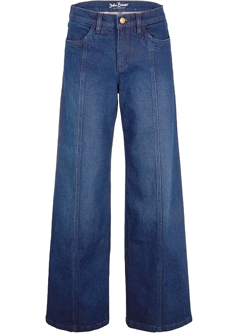 Wide Leg Jeans Mid Waist, Stretch in blau von vorne - John Baner JEANSWEAR