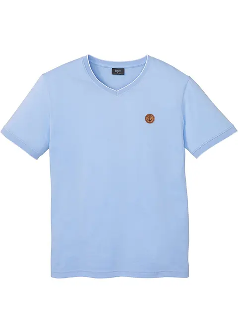 T-Shirt mit V-Ausschnitt in Doppeloptik in blau von vorne - bonprix