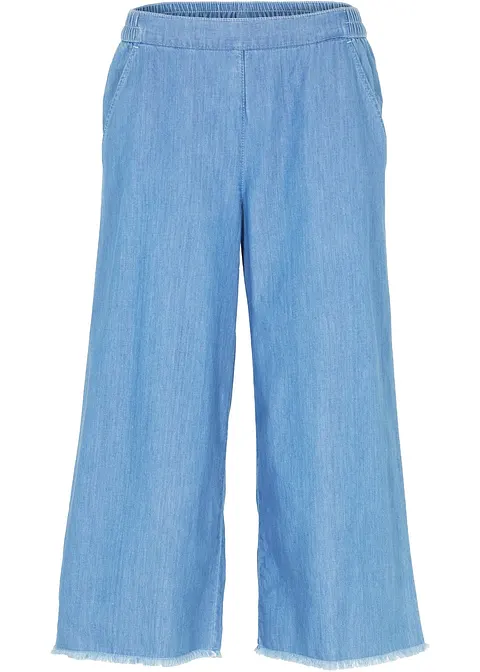 High-Waist- 3/4 lange Schlupfjeans mit ausgefransten Saum in blau von vorne - bpc bonprix collection