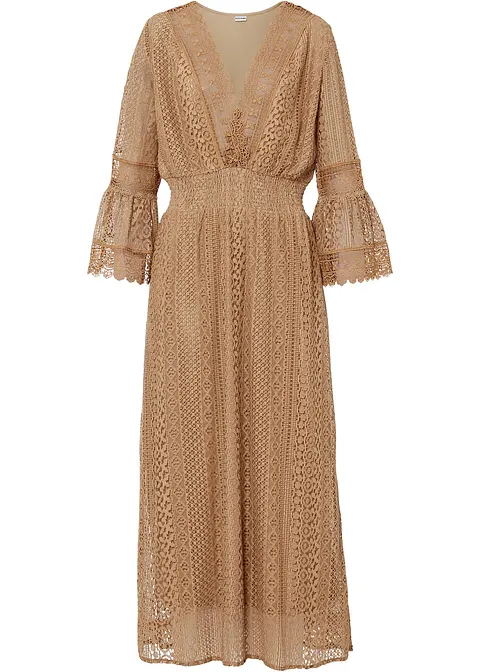 Maxikleid in Crochet-Optik in beige von vorne - bonprix