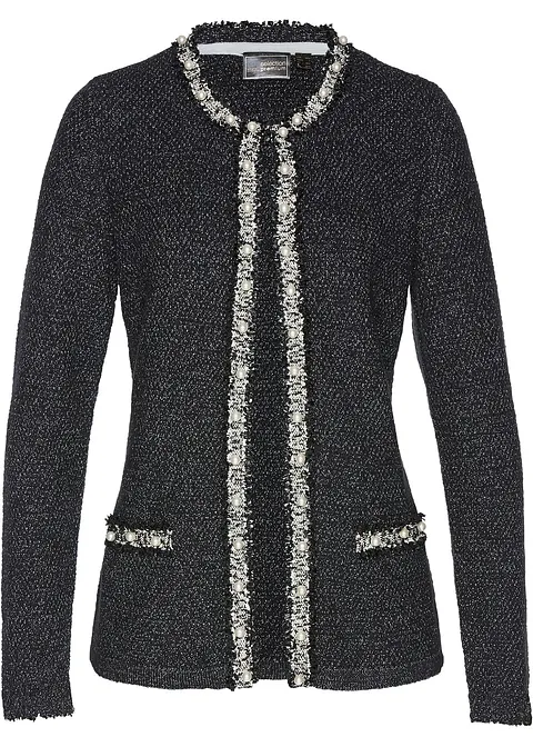 Strickjacke mit Perlen in schwarz von vorne - bonprix