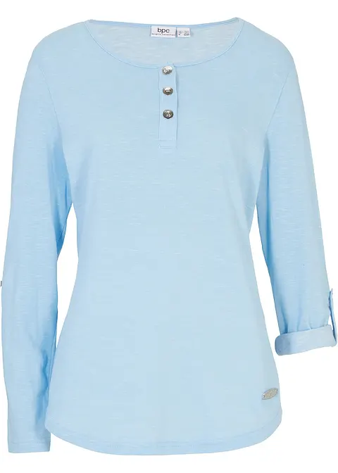Langarmshirt mit Knopfleiste in blau von vorne - bonprix