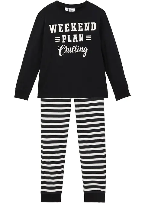 Pyjama  (2-tlg. Set) in schwarz von vorne - bonprix
