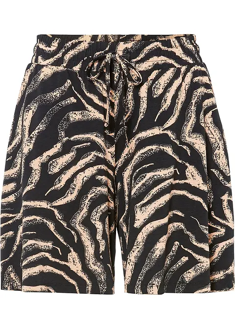 Weite Viskose-Jerseyshorts mit High-Waist-Bequembund in schwarz von vorne - bonprix