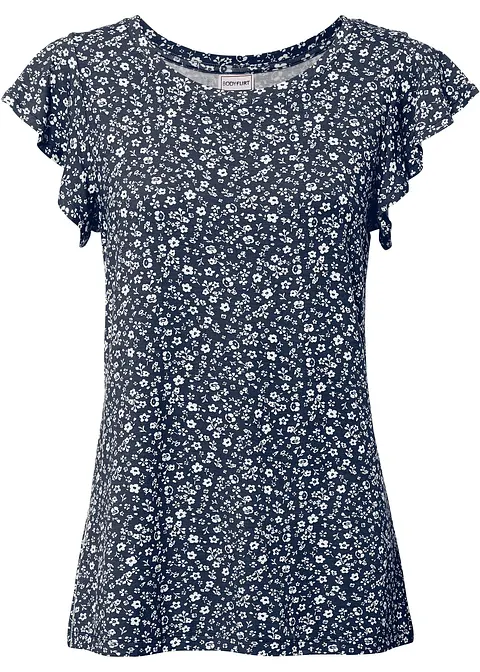 Shirt mit Volantärmel in blau von vorne - bonprix