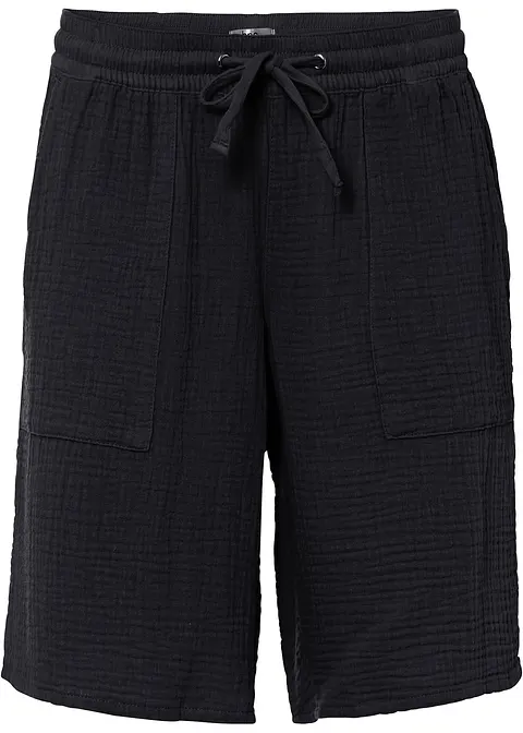 Schlupf-Bermuda aus Musselin in schwarz von vorne - bonprix