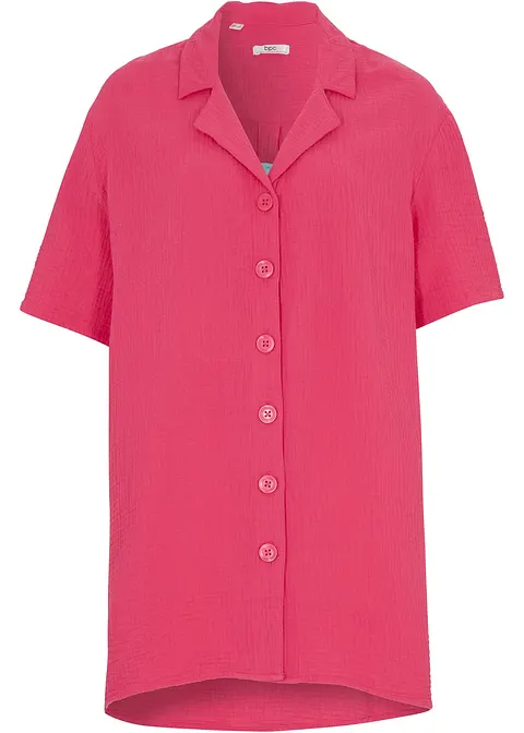 Langes Musselin-Hemd mit Knopfleiste, kurzarm in pink von vorne - bonprix