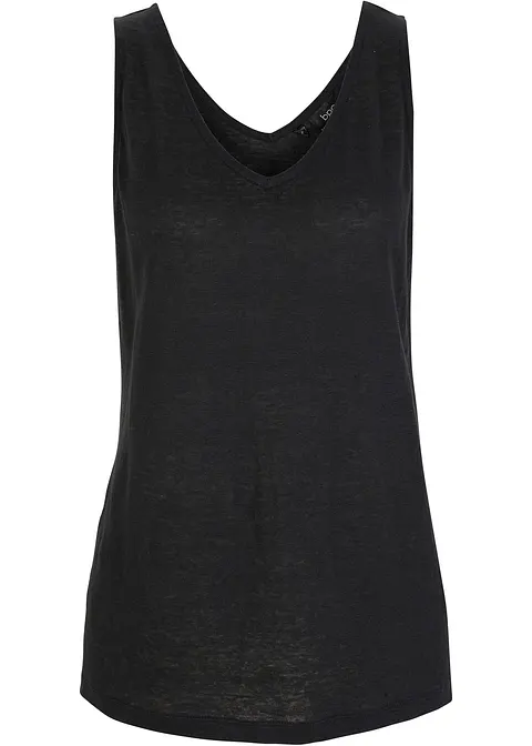 Leinen-Tanktop in schwarz von vorne - bpc bonprix collection