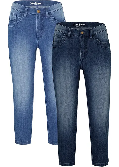 Capri-Jeans Slim, Mid Waist (2er Pack) in blau von vorne - bonprix