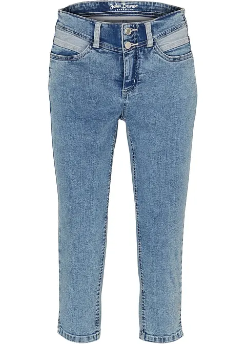 Skinny Jeans Mid Waist, knieumspielend Stretch in blau von vorne - bonprix