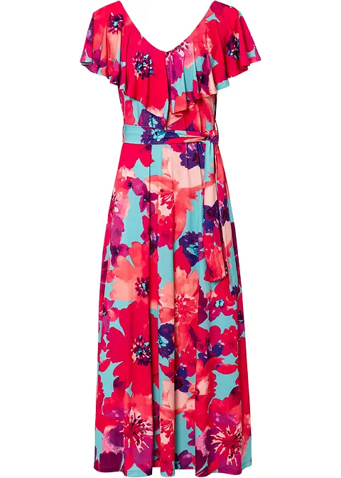 Maxikleid mit Volant und Gürtel in blau von vorne - bonprix