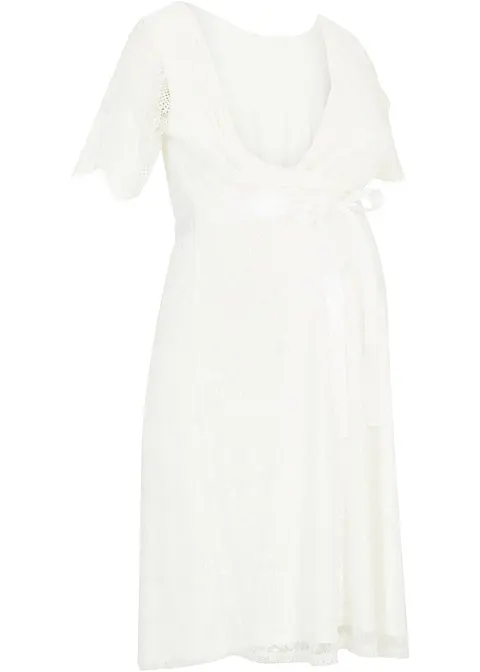Umstands-Hochzeitskleid aus Spitze, mit Stillfunktion, Kurzarm in weiß von vorne - bonprix