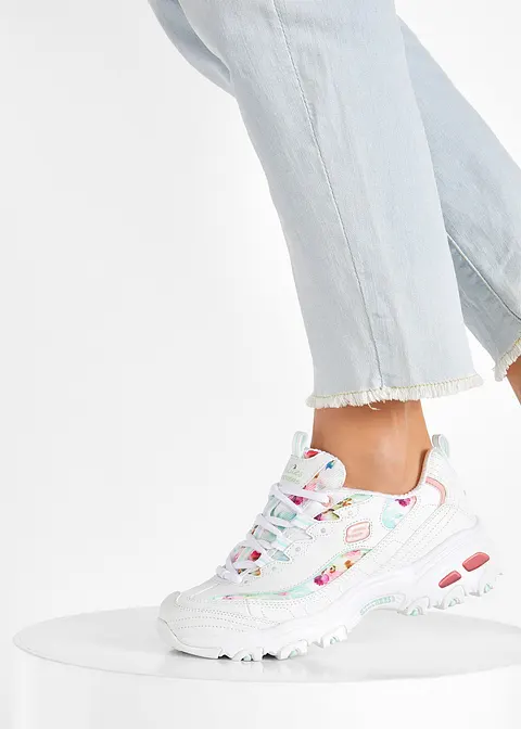 Modischer Chunky Sneaker von Skechers mit Blumenmuster weiB
