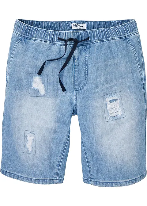 Jeans-Bermuda mit elastischem Bund, Regular Fit in blau von vorne - John Baner JEANSWEAR