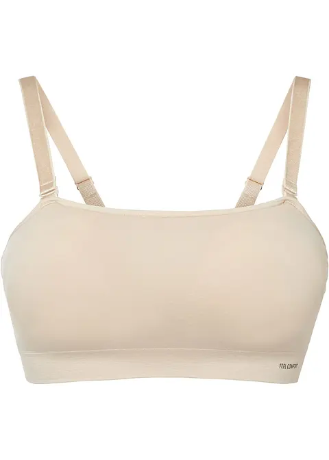 Wattierter Feel Comfort Seamless Bandeau-BH mit abnehmbaren Trägern in beige von vorne - bonprix