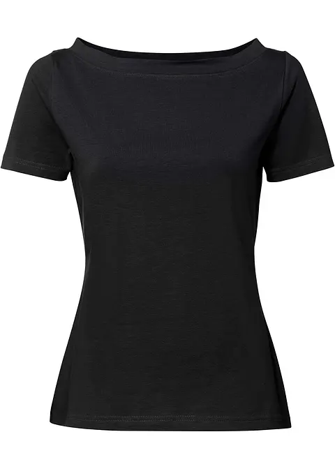 Shirt mit U-Boot-Ausschnitt in schwarz von vorne - bonprix